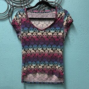 No Boundaries Multicolor Skull Print Women's Top